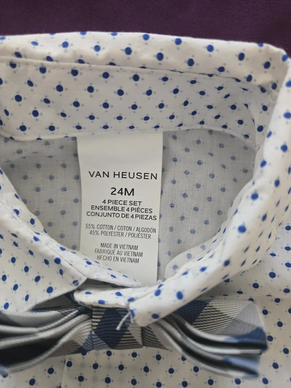 Van Heusen Boys Navy Blue Vest & Pants Set with Polka Dot Shirt and Bow Tie